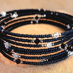 Silpada Black Beaded Wrap Bracelet with Austrian Crystals
